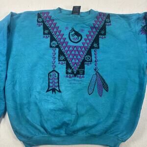 VYG Dagoli Sweatshirt Sz XL AQUA Star Walker Native Tribe Distressed Y2K